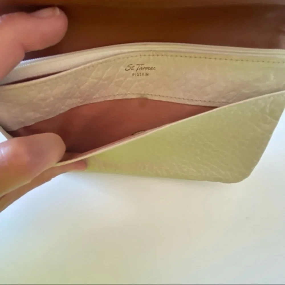 Vintage St. Thomas White Pigskin Leather Retro Wallet Coin Purse EUC